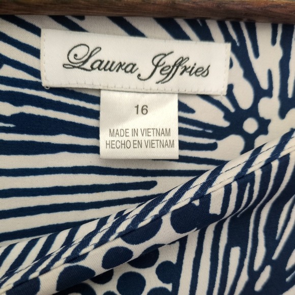 Laura Jeffries Dress Size 16 Sheath Stretch BK6M6466 Navy/White/Yellow Abstract - Picture 2 of 3